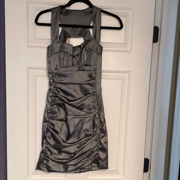 Jessica McClintock Gray Halter Ruched Mini Dress - Picture 1 of 3